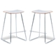 Set of 2 - Porter Nordberg Kitchen Counter Bar Stool 73m - Chrome Frame - Natural Veneer - White Cushion Seat