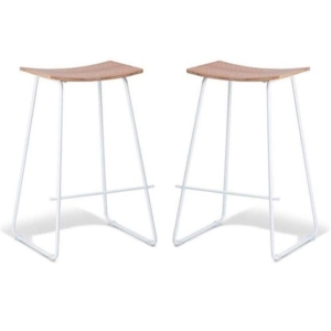 Set of 2 - Porter Nordberg Kitchen Counter Bar Stool 70m - White Frame - Natural Veneer Seat