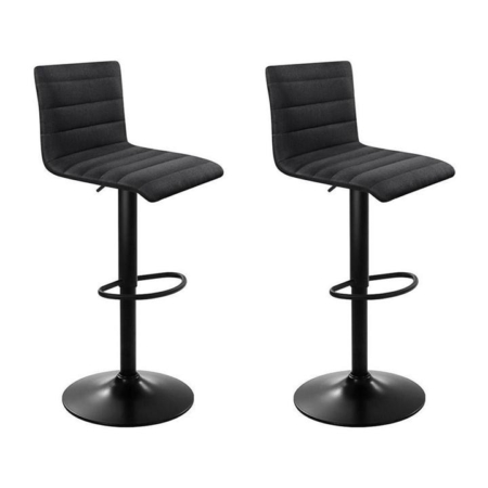 Set of 2 Faux Linen Bar Stools - Black