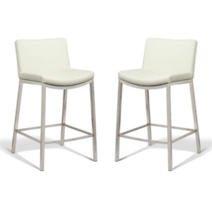 Set of 2 - Amos Bar Stool 66cm - Brushed Frame - White