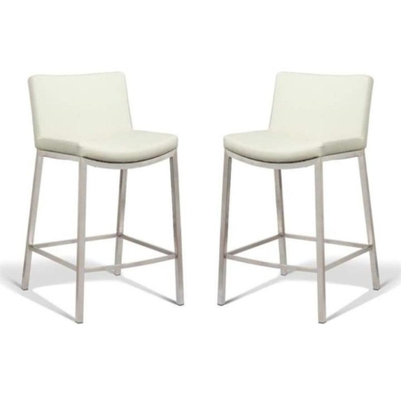 Set of 2 - Amos Bar Stool 66cm - Brushed Frame - White