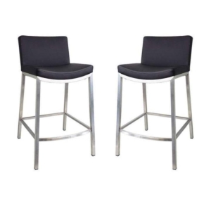 Set of 2 - Amos Bar Stool 66cm - Brushed Frame - Black