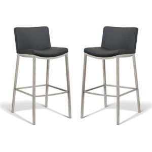 Set of 2 - Amos Bar Stool 76cm - Brushed Frame - Black