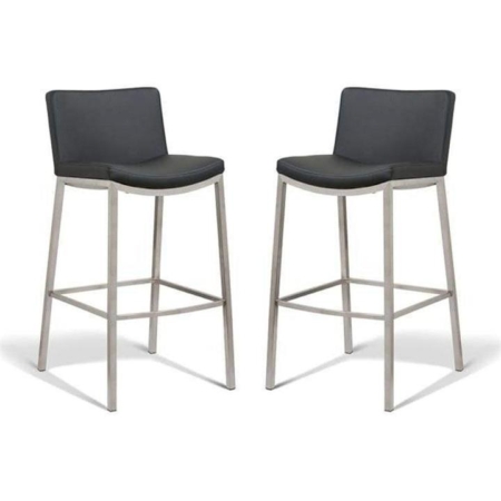 Set of 2 - Amos Bar Stool 76cm - Brushed Frame - Black