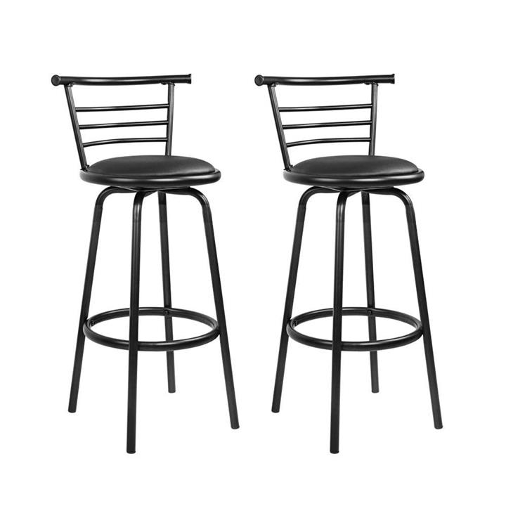 Set of 2 PU Leather Bar Stools - Black and Steel