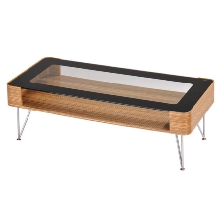 Zine Scandinavian Large Rectangular Coffee Table 120cm - Wooden Frame - Glass Top