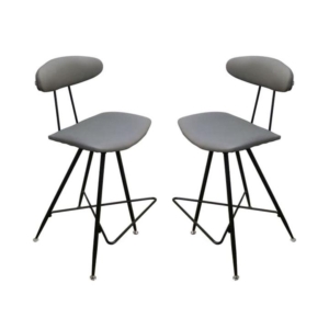 Set of 2 - Rialto Scandinavian Fabric Bar Stool 65cm - Metal Frame - Grey