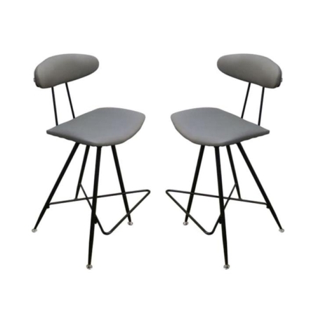 Set of 2 - Rialto Scandinavian Fabric Bar Stool 65cm - Metal Frame - Grey