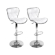 Set of 2 PU Leather Patterned Bar Stools - White and Chrome