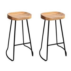 Set of 2 Elm Wood Backless Bar Stools 75cm - Black and Light Natural