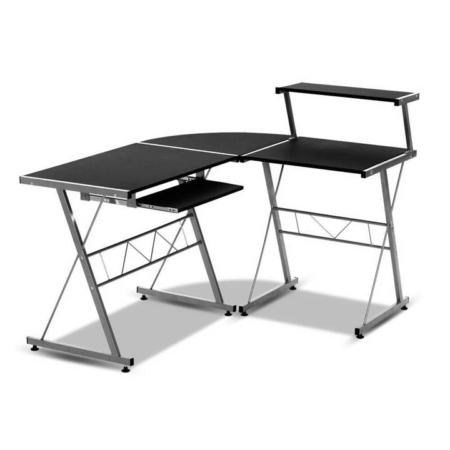 Corner Metal Pull Out Table Desk - Black