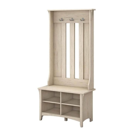 Salinas Coat Rack Hall Tree And Shoe Storage Cabinet - Antique White