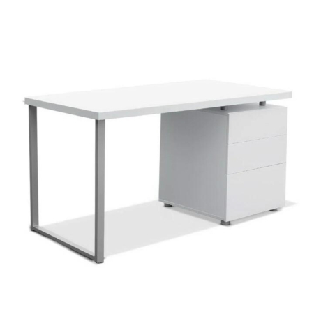 Modern Computer Study Office Desk W/ 3 Drawers Metal Frame - White