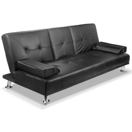 3 Seater PU Leather Sofa Bed - Black