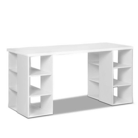 3 Level Desk with Storage & Bookshelf - White