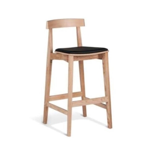 Masa Ito Oriental Bar Stool 75cm - Natural Frame - Black Cushion Seat