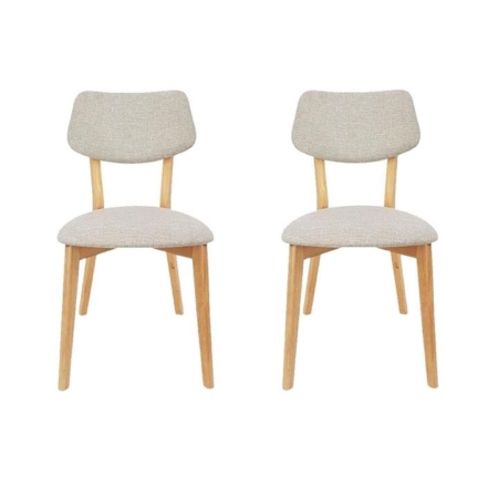 Set Of 2 - Jelly Bean Scandinavian Fabric Wooden Dining Chair - Sand