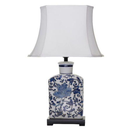 Tanya Ceramic Base Oriental Chinese Table Desk Lamp - White Palace Shade