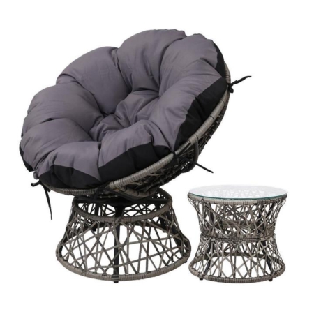 Papasan Chair and Side Table - Grey