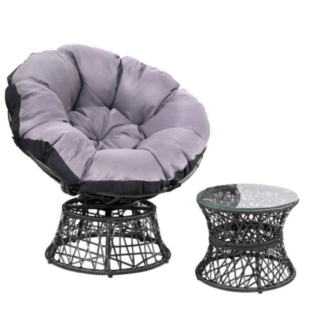 Papasan Chair and Side Table - Black