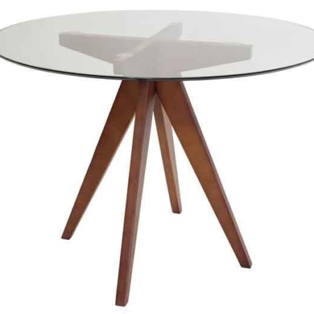 Jean Prouve Inspired Dining Table - Glass Top 100cm - Walnut