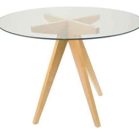 Jean Prouve Inspired Dining Table - Glass Top 100cm - Natural