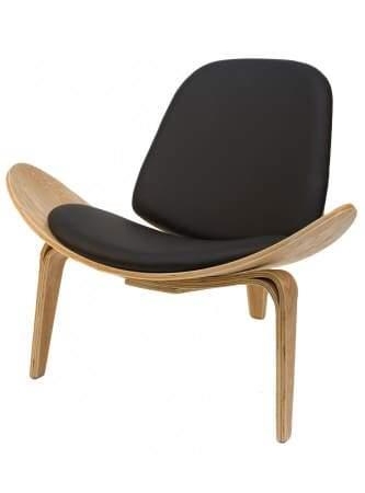 Hans Wegner Replica Lounge Shell Chair PU Leather - Natural Frame - Black