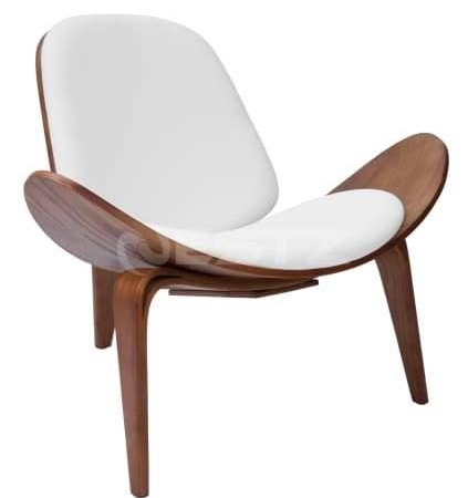 Hans Wegner Replica Lounge Shell Chair PU Leather - Walnut Frame - White