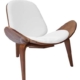 Hans Wegner Replica Lounge Shell Chair PU Leather - Walnut Frame - White