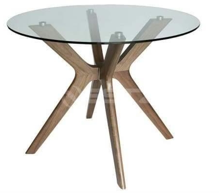 Lyn Round Glass Dining Table - 100cm - Walnut