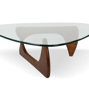 Isamu Noguchi Replica Wooden Base Glass Top Coffee Table - Walnut