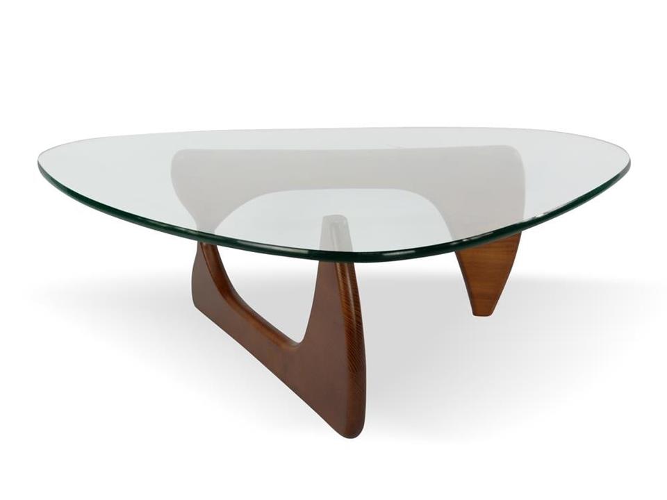 Isamu Noguchi Replica Wooden Base Glass Top Coffee Table - Walnut