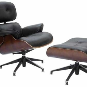 Eames Replica Lounge Chair & Ottoman - 5-Star Ottoman - Premium Leather - Black