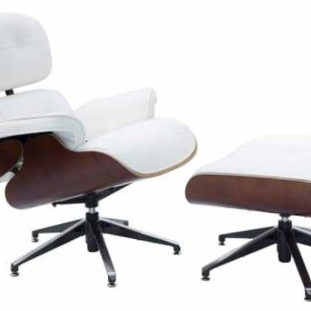 Eames Replica Lounge Chair & Ottoman - 5-Star Ottoman - Premium Leather - White