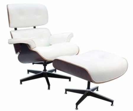 Eames Replica Lounge Chair & Ottoman - 4-Star Ottoman - Premium Leather - White