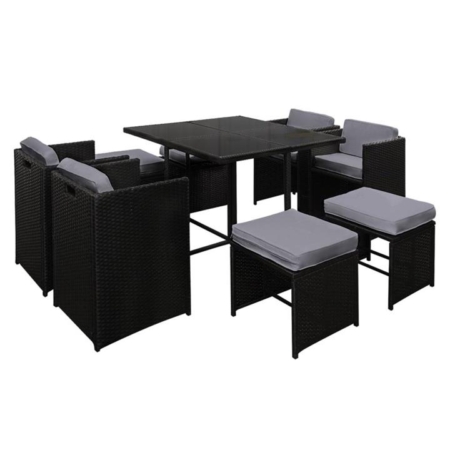 9 Piece Wicker Outdoor Dining Set - Black & Grey