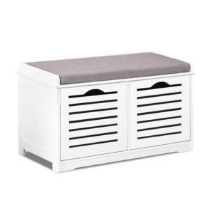 Fabric Shoe Bench with Drawers - White & Grey