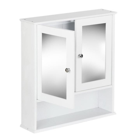 Bathroom Tallboy Storage Cabinet with Mirror - White