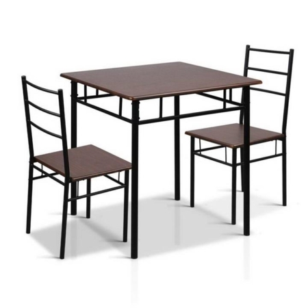 Metal Table and Chairs - Walnut & Black