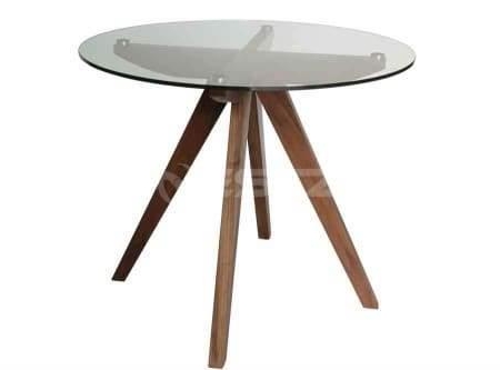 Amelia Collection Round Glass Dining Table - 90cm - Walnut