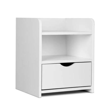 Modern Open Shelf NightStand Bedside Side Table W/ Drawer - White