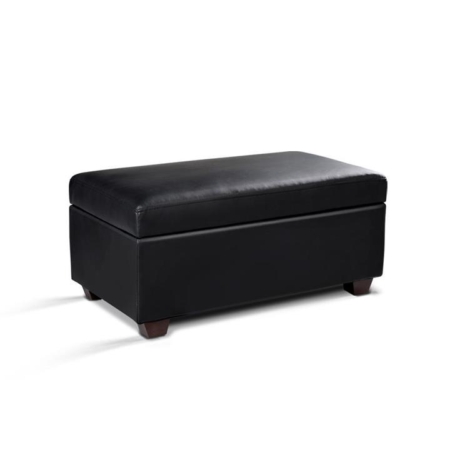 Faux PU Leather Storage Ottoman - Black