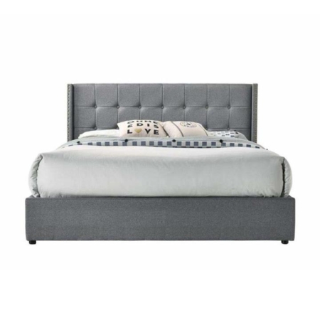 Sigurd Winged Headboard Gas Lift Storage Bed Frame - Double - Light Grey