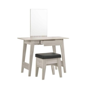 Maze 1-Drawer Dressing Table With PU Leather Stool - White Oak