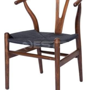 Set of 2 - Hans Wegner Replica Wishbone Cord Dining Chair - Black Seat - Antique Walnut