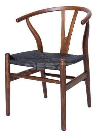 Set of 2 - Hans Wegner Replica Wishbone Cord Dining Chair - Black Seat - Antique Walnut