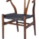 Set of 2 - Hans Wegner Replica Wishbone Cord Dining Chair - Black Seat - Antique Walnut