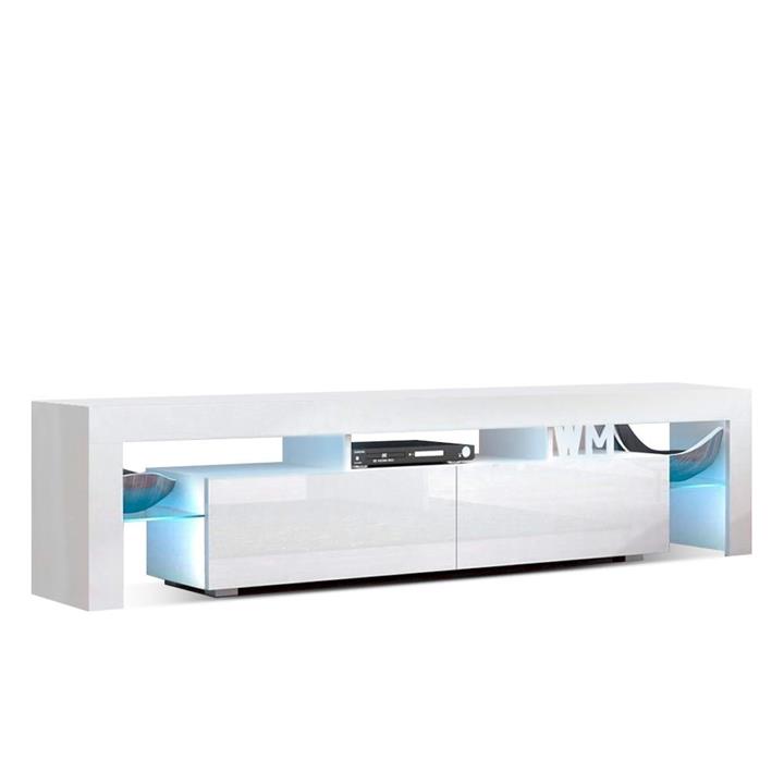 189cm RGB LED TV Stand Cabinet Entertainment Unit Gloss Furniture Drawers Tempered Glass Shelf White