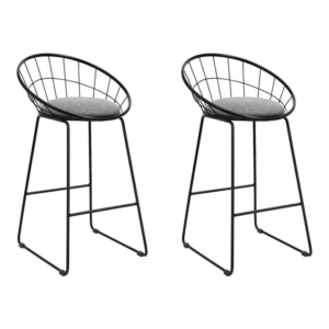 Set of 2 Bar Stools Steel Fabric - Grey and Black