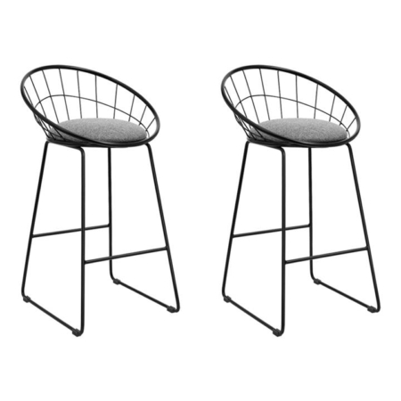 Set of 2 Bar Stools Steel Fabric - Grey and Black